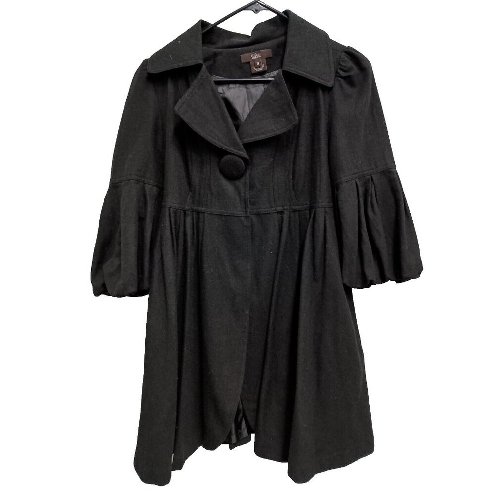 Vintage 90s Womens Coat Small‎ Black Wool Blend Bell Sleeve BOHO Whimsygoth